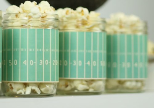 I love this idea for serving popcorn from Divine Party Concepts. You can also use canning jars for serving drinks, snack mix or candy.