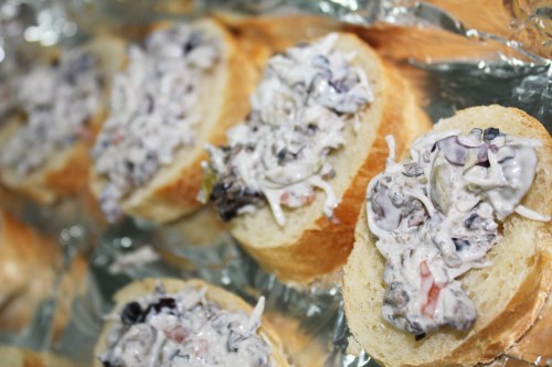 Spread on top of bread, sliced about 1/2-inch thick