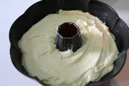 Tamp pan to get out air bubbles then bake for about an hour or until edges pull away from pan.