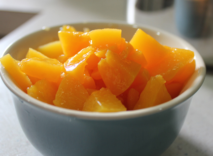 Slice peaches into bite-sized pieces. You should have about a cup or so.