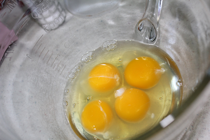 Beat eggs until they're senseless, er... light and fluffy.