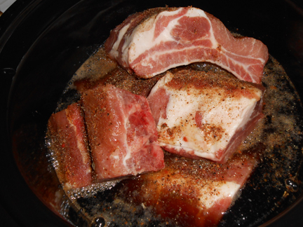 Then place the ribs in the slow cooker.