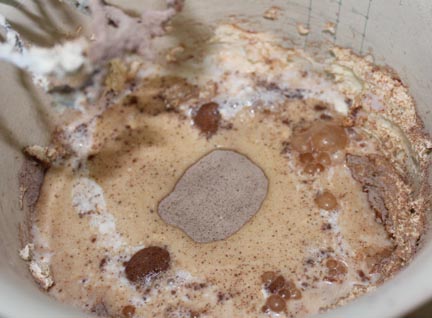 Then add in pudding and milk, blending well.