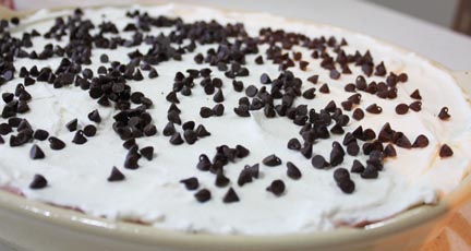 I sprinkled mini chocolate chips all over the top of mine. You can add shaved chocolate, toasted coconut, drizzle it with caramel sauce. Whatever strikes your fancy.