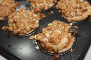 Bake in 350 oven for about 12 minutes, until filling bubbles and crumbly topping looks brown.