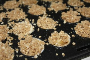 Then sprinkle on crumb topping. I pressed it down just a little into the cups so it stayed where I wanted it.