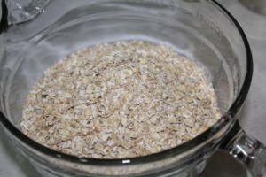 Start with oatmeal and flour, blending the two together.