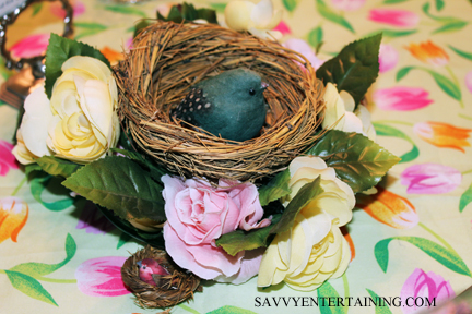 The centerpiece was a nest with a bird and eggs (and a miniature nest with a teensy little bird).
