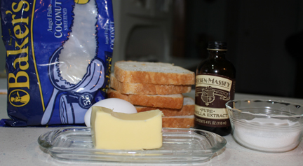 Ingredients for making Coconut French Toast.