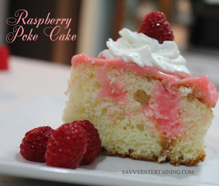 berry poke cake plated