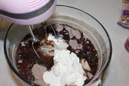 Start by mixing up the cake batter.