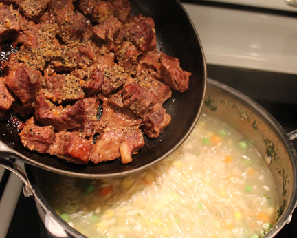 Add meat, cover and let simmer on medium heat for about 15 minutes.