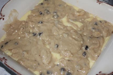 Top with muffin batter and bake until light brown and edges pull away from sides of the pan.