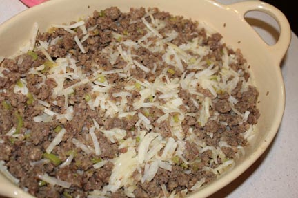 Mix with potatoes right in the pan.